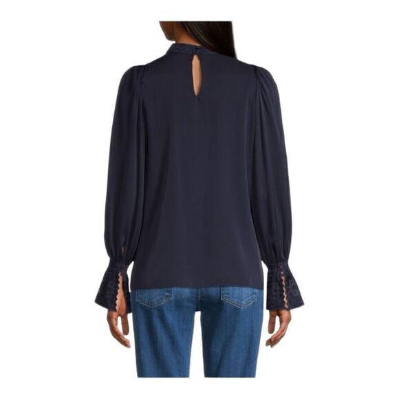 Kobi Halperin Blue Silk Corey Embroidered Blouse Size Medium - Picture 2 of 7